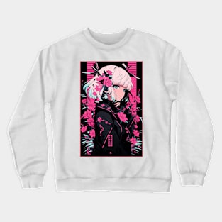 Aesthetic Anime Girl Pink Rosa Black | Quality Aesthetic Anime Design | Chibi Manga Anime Art Crewneck Sweatshirt